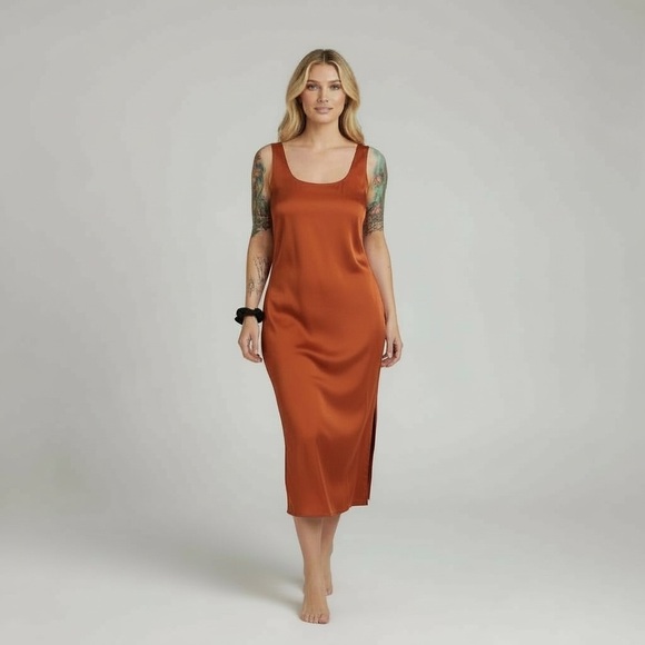 Abercrombie & Fitch Dresses & Skirts - Abercrombie & Fitch | Satin Slip Midi Dress Burnt Orange – Size M NWT